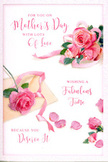 In this image, a Mother's Day card is showcased as if freshly chosen from a stand in a Brentwood florist, its design radiating softness and affection. The main focus is a series of pink roses printed across the card, their petals opening outward in gentle spirals that move from pale blush at the edges to a deeper, warmer pink at the centres. These roses gather in relaxed clusters, framing an elegant central message written in a flowing, calligraphic style that suggests a handwritten note crafted with care. The script arcs and loops gracefully, offering tender Mother's Day wishes that feel personal rather than formal. Across the white background, a sprinkling of loose petals lies almost weightless, adding a sense of movement and romance, as if a breeze from the streets around Wilson's Corner had just brushed past a real bouquet. A soft, pastel ribbon motif entwines with the largest cluster of roses, mirroring the way a florist might wrap ribbon around a hand-tied arrangement prepared for same-day delivery in Brentwood and the nearby villages. The lighting in the image is gentle and even, with just enough shadow to give the roses a three-dimensional presence on the flat card. The overall palette of whites and pinks creates a soothing, sentimental mood, evoking thoughts of quiet breakfasts, shared cups of tea, and small but meaningful gestures of love. The card feels like a visual echo of saying thank you for everything in the language of flowers, ready to be tucked alongside a fresh bouquet or placed thoughtfully on a bedside table for Mother's Day.